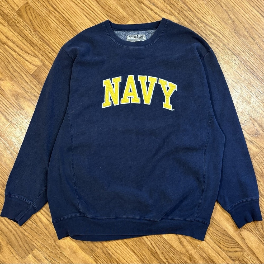 Vintage Navy Crewneck Sweatshirt XL Steve & Barry's Spellout USA Military
